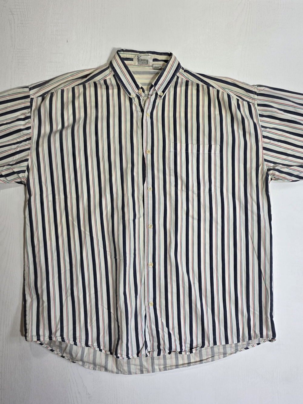 Vintage Kenny Rogers Button-Down Stripe Shirt - White with Navy & Red Stripes